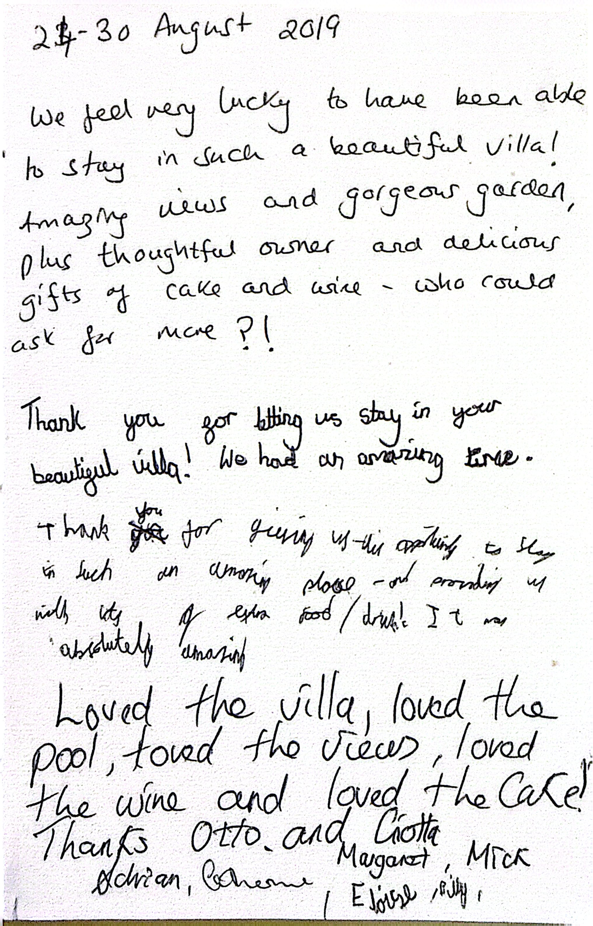 Adriana Villa guest book page