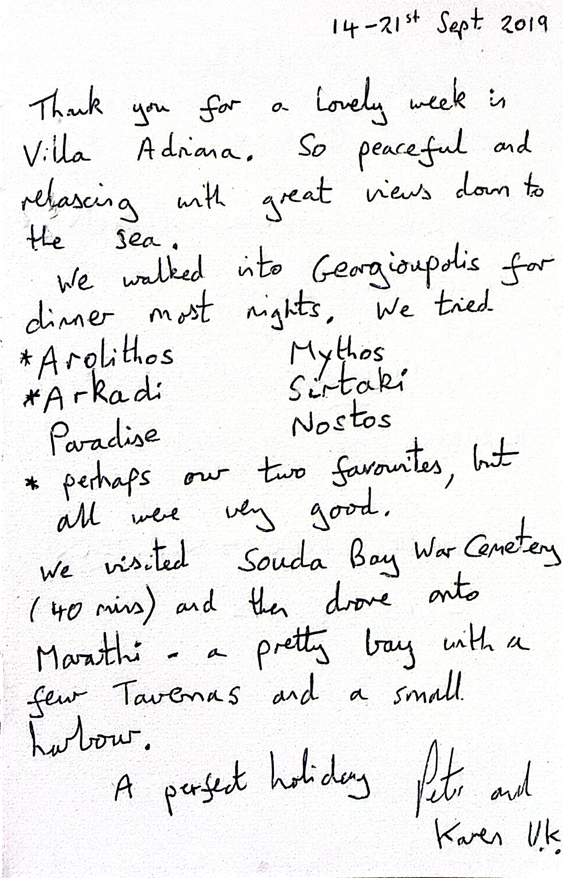 Adriana Villa guest book page