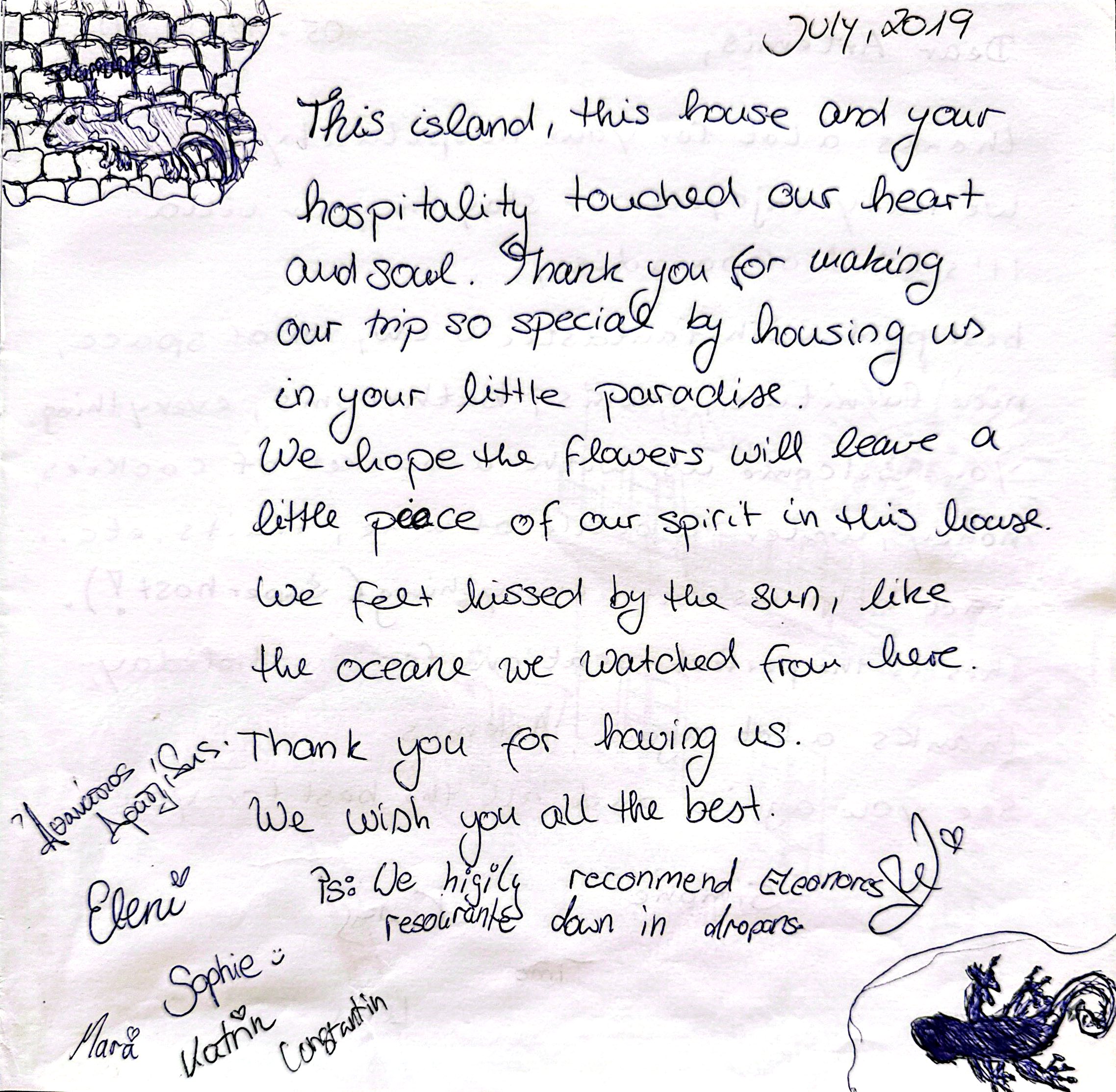 Aquila Villa guest book page