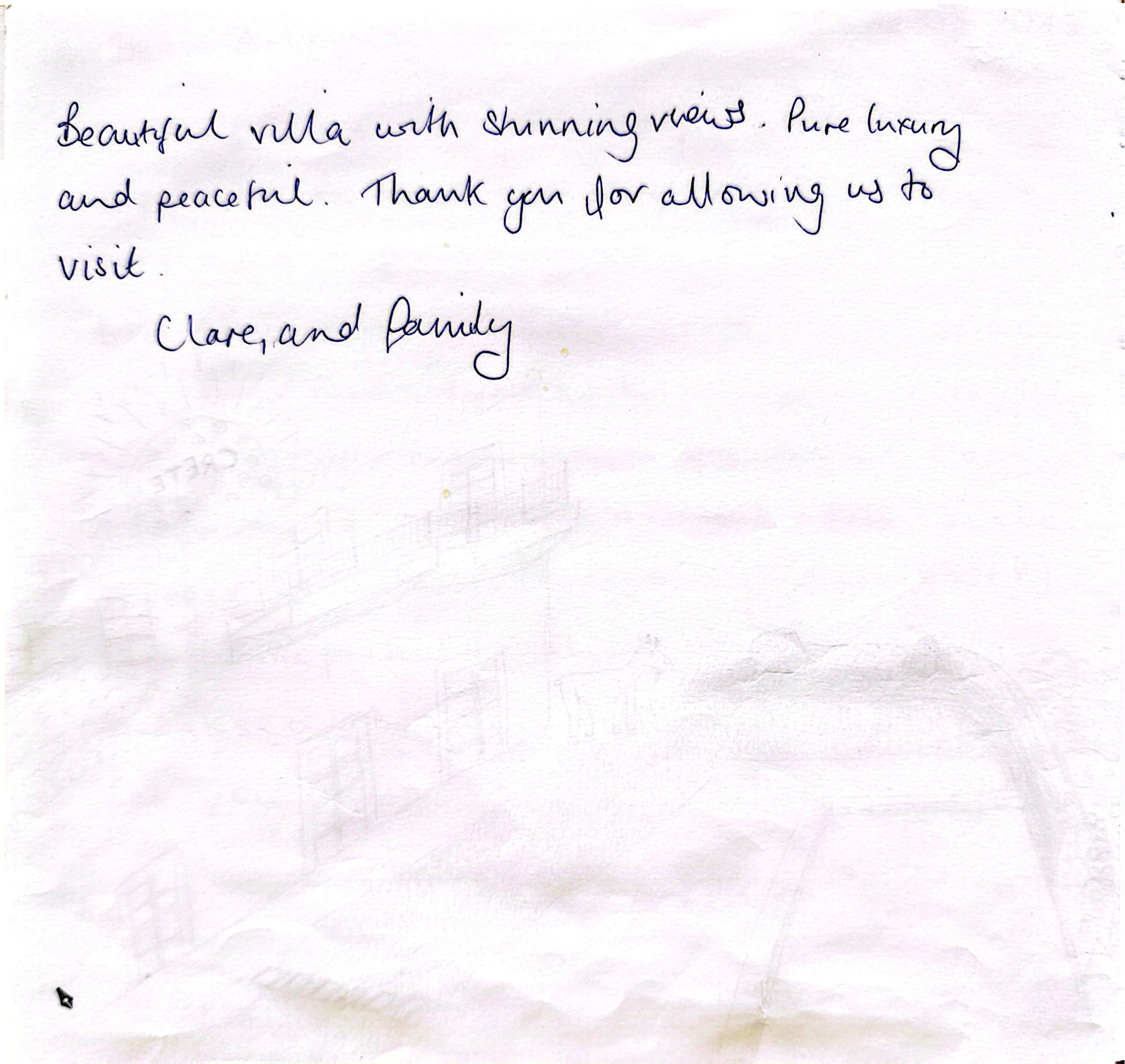 Aquila Villa guest book page