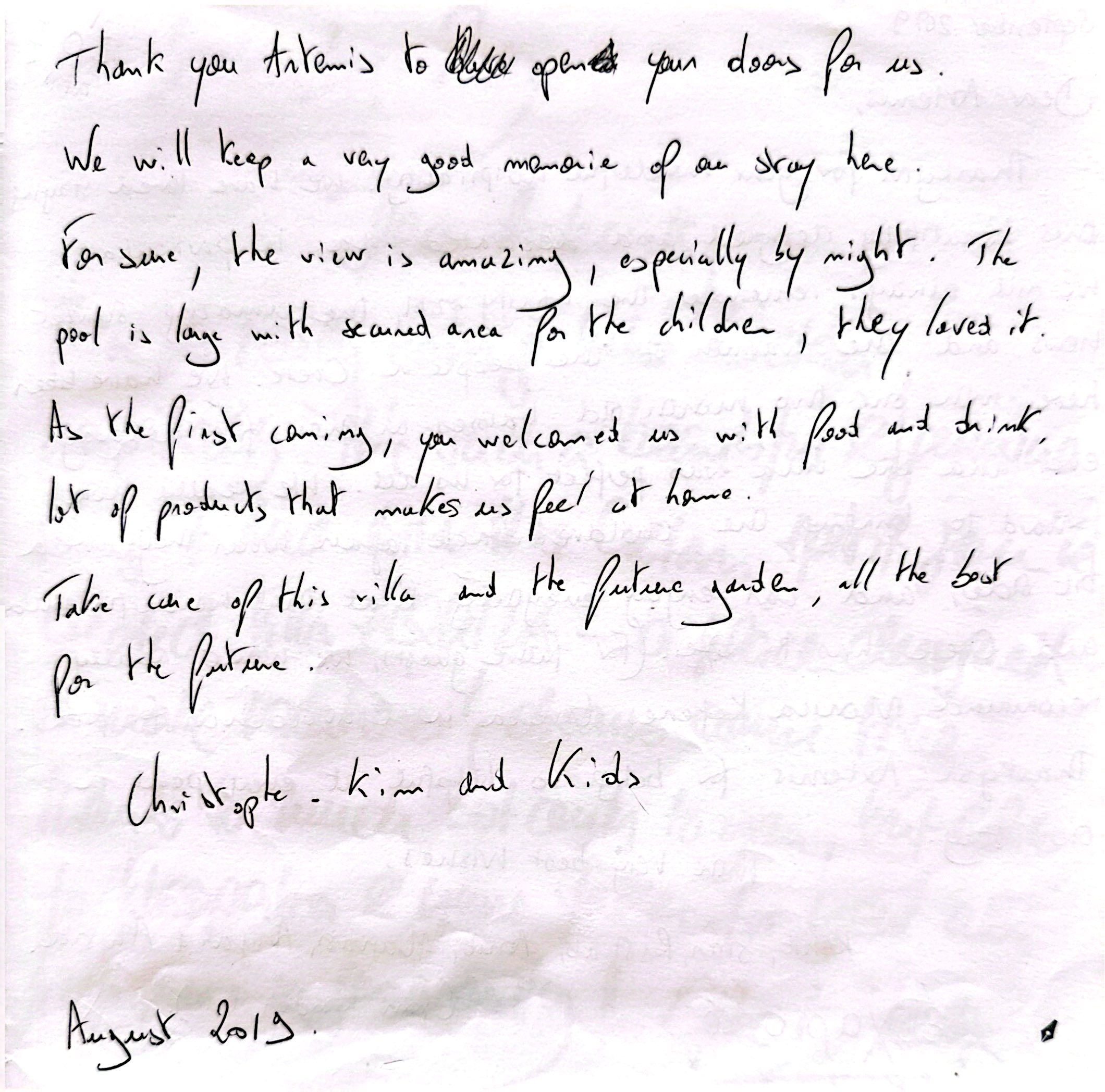 Aquila Villa guest book page